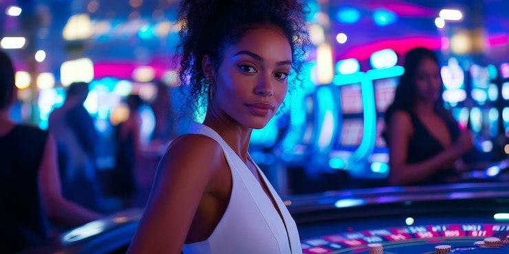 Ilustrasi gulungan permainan casino digital pada perangkat mobile dengan tampilan kos303
